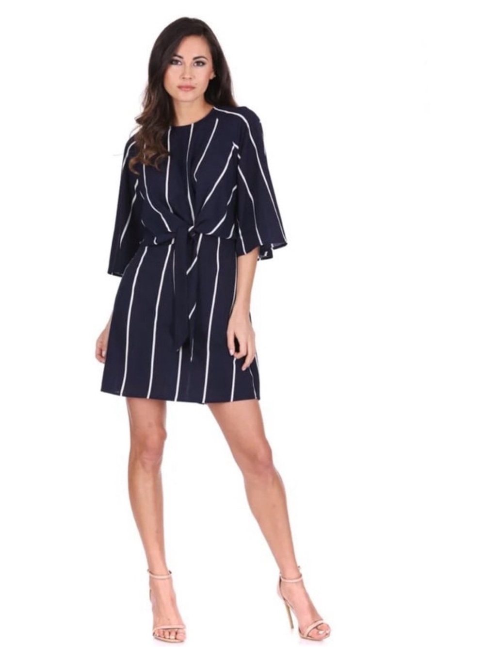 Size 4 (US) Navy White Striped Tie Front Mini Dress